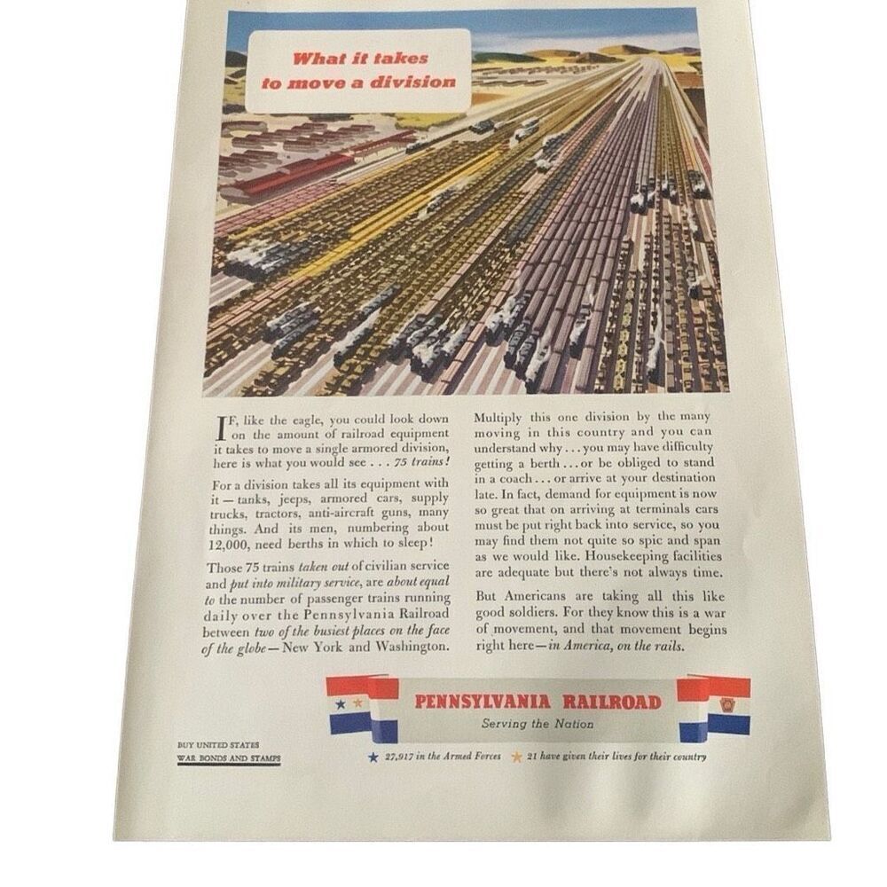 Vintage 1943 Pennsylvania Railroad Move a Division Ad Advertisement